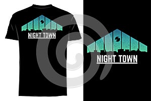 Night town with green background color silhouette t shirt mock up retro vintage