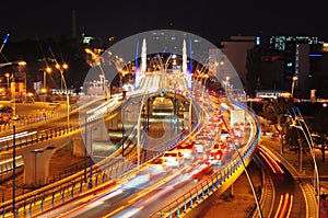 Night traffic on Basarab bridge, Bucharest photo