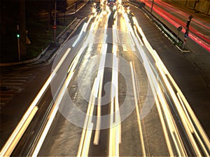 Night traffic blur, car lights forming a light line