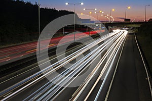 Light trails on the british motorway at night