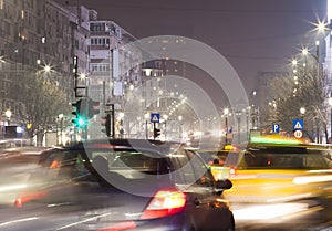 Night traffic in Bucharest city