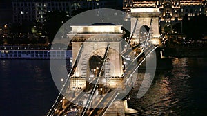 Night traffic of cars on Secheni Bridge