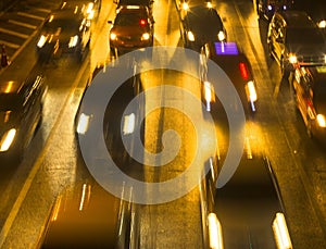 Night traffic in the city. Abstract city traffic. Travel.