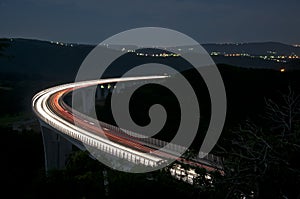 Night traffic on the highway viaduct