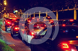 Night traffic jam on a city street