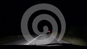 Night Traffic on Road, Driving Car in Dark Highway, Traveling View, POV