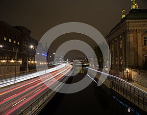 Night traffic in Stockholm. Sweden. 05.11.2015