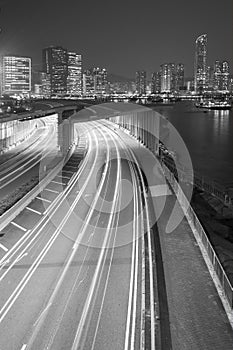 Night traffic in urban area of Hong Kong city