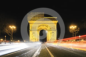 Night traffic urban cityscape of the Arc de Triomphe