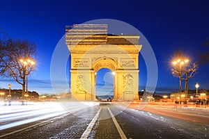 Night traffic urban cityscape of the Arc de Triomphe