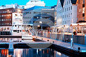 Night Tromso quay postcard background