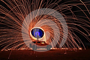 Night Under the Stars and Milky Way Spinning Steel Wool