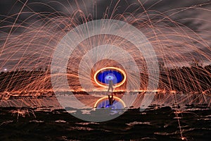 Night Under the Stars and Milky Way Spinning Steel Wool