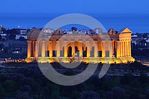 Night at Valley of Temples in Agrigento, Sicily