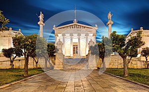 Night view of Academy of Athens, Attica, Greece