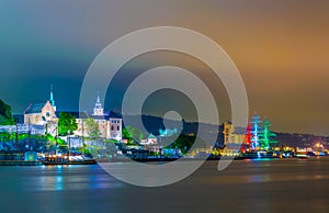 Night view of the Akershus fortress in the norwegian capital Oslo...IMAGE