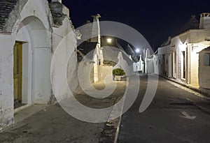 Night view of Alberobello town in South Italy