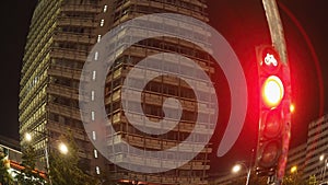 Night view of Alexanderplatz in Berlin seen with fisheye lens