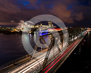 Night view Alexandria Bridge looking toward Gatineau, Quebec