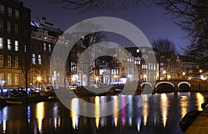 Night view of Amsterdam canals