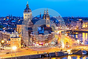 Night view of Amsterdam, Netherlands