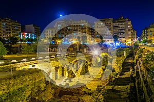 Night view of ancient Agora in Thessaloniki, Greece