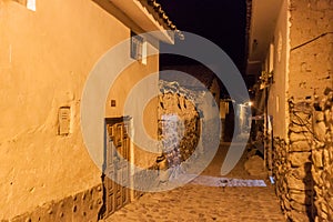 Night view of ancient streets of Ollantaytambo