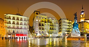 Night view of Andre Maria Zuriaren plaza. Vitoria-Gasteiz