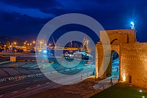 Night view of Arco Clementino in Italian port Ancona