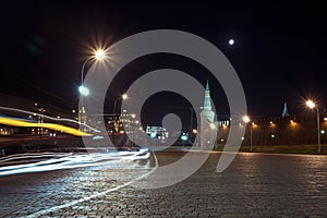 Night view of Area Vasilevsky descent near The Red Square, Moscow, Russia