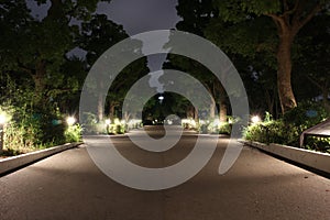 Night view of Ariake Tennis Forest Park in Tokyo, Japan