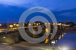 Night view of Augustusbrucke in Dresden, Germany