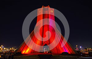 Night view of the Azadi Tower in Tehran