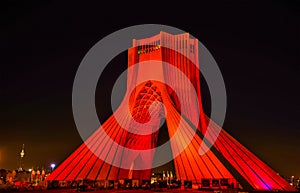 Night view of the Azadi Tower in Tehran