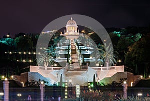 Night view of the Bahai Temple and Bahai Gardens
