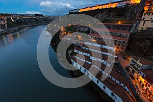 Night view on the bank of the Dora river, Porto