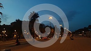 Night view of barcelona port yard road