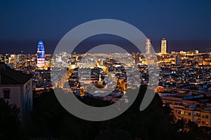 Night view of Barcelona Skyline , Spain.