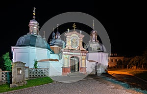 Night view with baroque Church of Assumption of Virgin Mary in Czech city Tabor