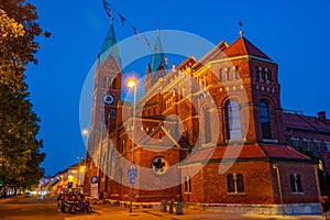 Night view of Basilica of Our Mother of Mercy in Maribor in Slov