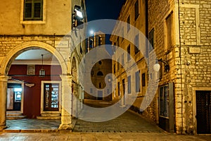 Night view with a beautiful medieval architecture in the old town of Shibenik, Croatia