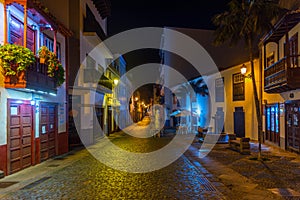 Night view of beautiful traditional houses on the main street in the center of Santa Cruz de la Palma, Canary islands, Spain