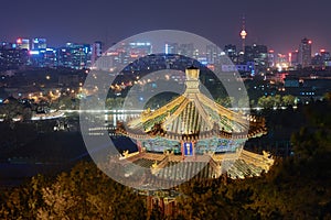 Night view of Beijing skyline from the Jingshan park