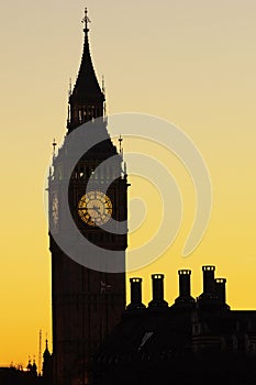 Night view of Big Ben, silhouette, closed up