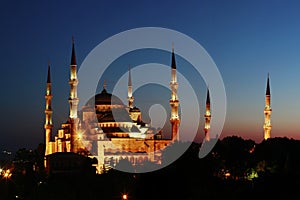 Night View on Blue Mosque in Istanbul, Turkey