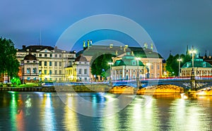 Night view of the Bonde Palace and Riddarhuset building in the central Stockholm, Sweden....IMAGE photo