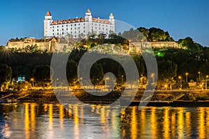 Night view of Bratislava castle in capital city of Slovak republic.