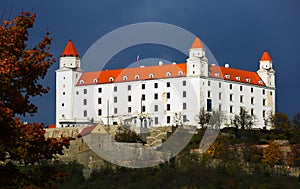 Night view on Bratislava Castle on hills of city