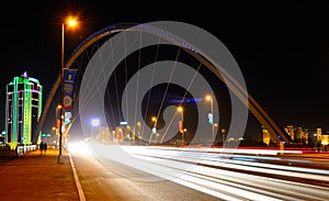 Night view of the bridge Karaotkel Astana