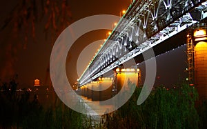 Night view of bridge over Chang Jiang in Wuhan, China